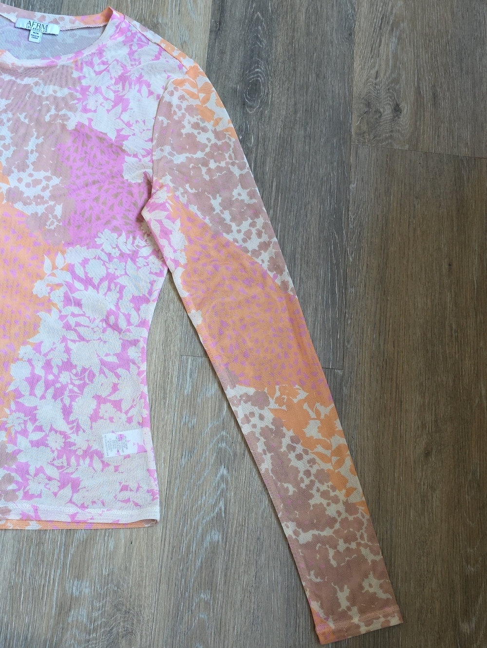 AFRM Sheer Mesh Long Sleeve Top in Pink and Peach - Picture 5 of 16